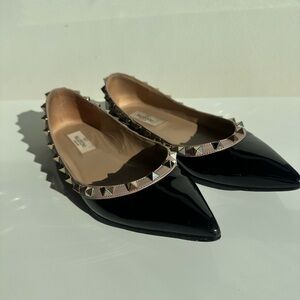 Valentino Garavani Black Flats with Gold Studs